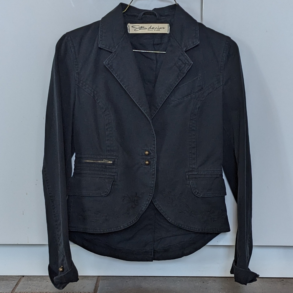 Y2K SB Suzy Blues Vintage Denim High Low Boyfriend Blazer Jacket Fall Size XS …